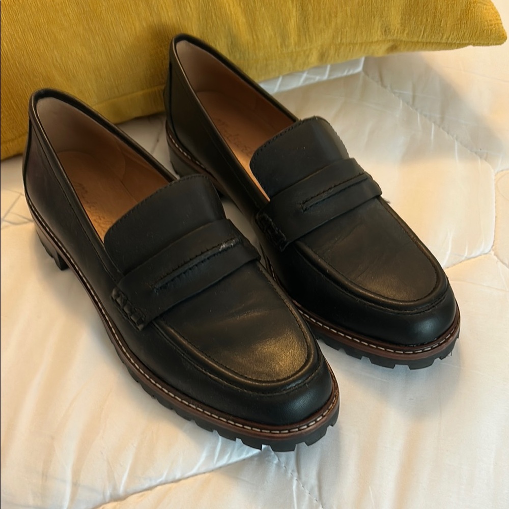 Madewell Black Leather Loafers with Rugged Sole, 7.5.  Worn once.